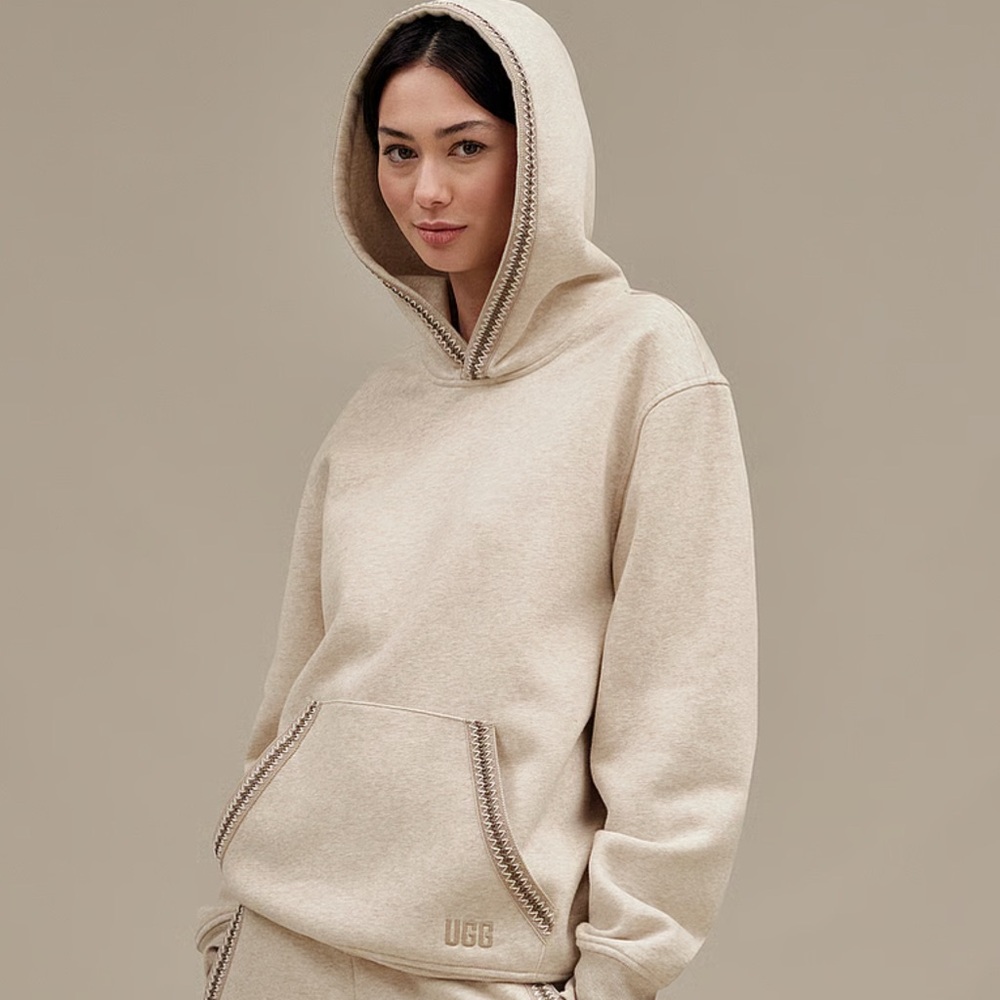 UGG Cream Pullover Hoodie with Whipstitch Trim